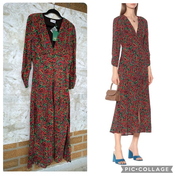 RIXO London Women's Red Katie Paisley Crepe Midi Dress size UK XL USA size 12 - Picture 4 of 17